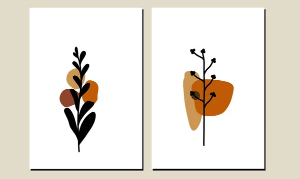 Set Zwei Von Tropischen Pflanzen Wandkunst Mit Organischen Formen Blumen — Stockvektor