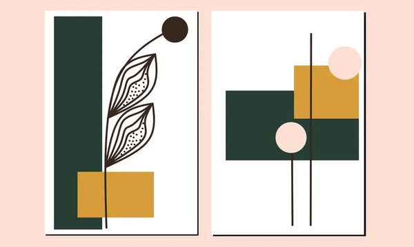 Set Deux Art Mural Formes Végétales Organiques Décoration Murale Géométrique — Image vectorielle