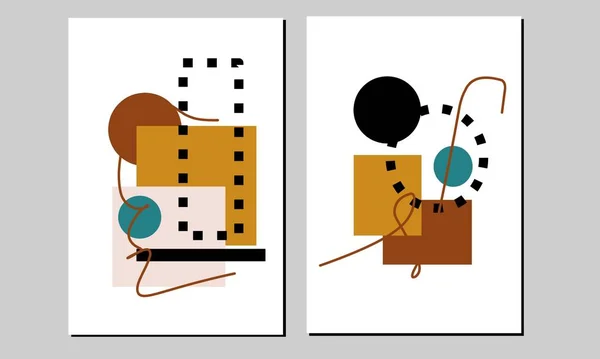 Set Twee Van Abstracte Geometrische Midden Eeuwse Moderne Muurkunst Geometrie — Stockvector