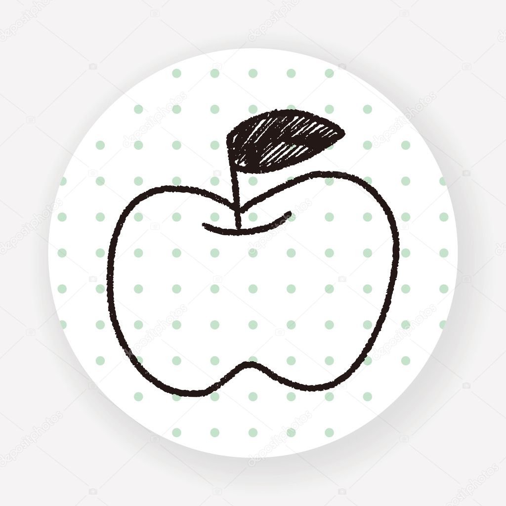 doodle apple flat icon isolated on white background, vector, illustration