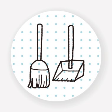 Süpürge ve kepçe düz simge beyaz arkaplan, vektör, illüstrasyon izole