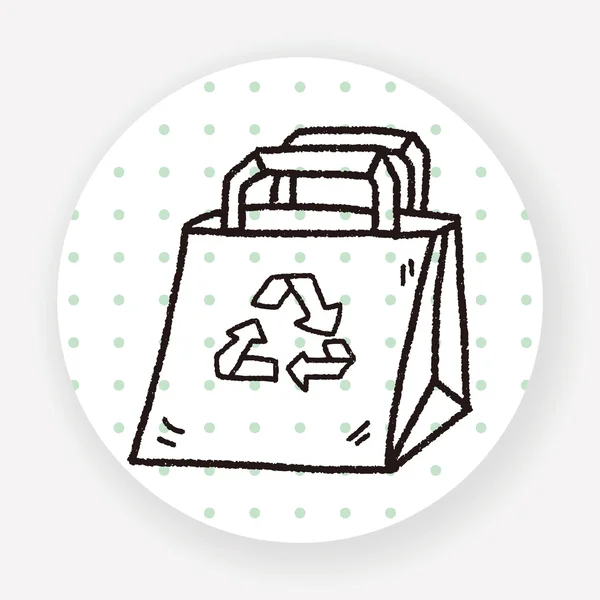 Umweltschutzkonzept Recycelte Einkaufstasche Doodle — Stockvektor