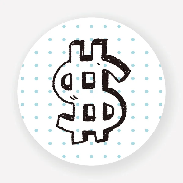 Doodle Dollar Sign Flat Icon Isolado Fundo Branco Vetor Ilustração — Vetor de Stock