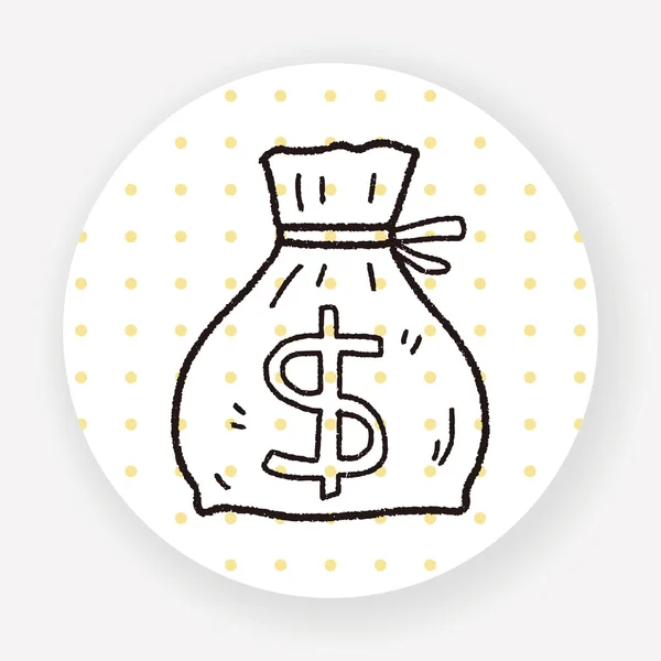 Doodle Money Bag Flat Icon Isolado Fundo Branco Vetor Ilustração — Vetor de Stock