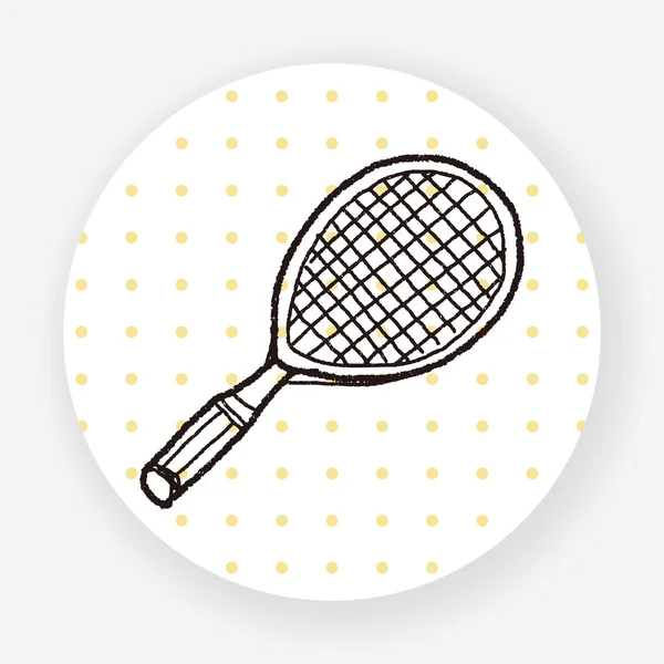 Raquette Tennis Doodle Icône Plate Isolée Sur Fond Blanc Vecteur — Image vectorielle