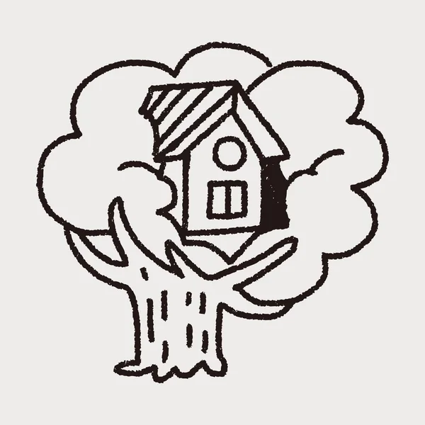 落書きの樹上の家 — ストックベクタ