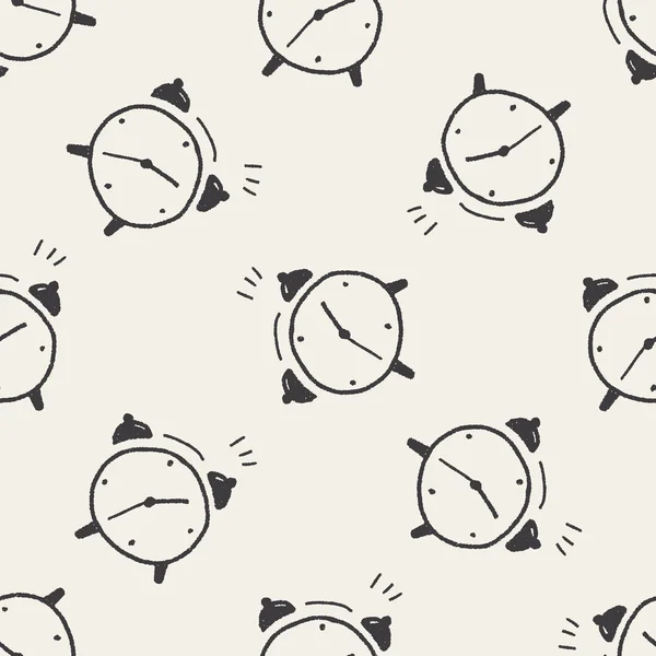 Doodle alarm clock seamless pattern background — Stock Vector