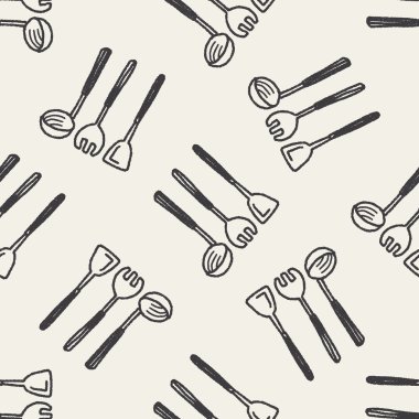Doodle mutfak eşyaları Dikişsiz desen arka plan