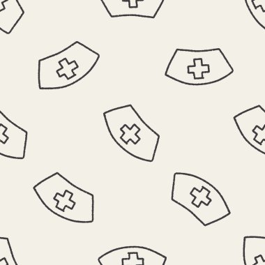 Hemşire şapka doodle çizim Dikişsiz desen arka plan