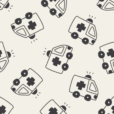 Ambulans doodle çizim Dikişsiz desen arka plan
