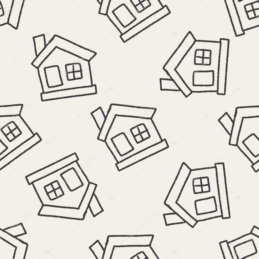 house doodle drawing seamless pattern background
