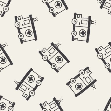 Ambulans doodle çizim Dikişsiz desen arka plan