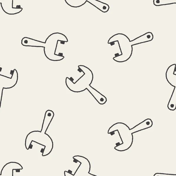 Schraubenschlüssel Doodle Zeichnung nahtlose Muster Hintergrund — Stockvektor