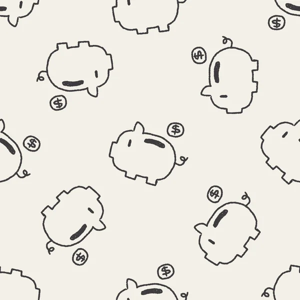 Piggybank doodle drawing seamless pattern fon — стоковый вектор