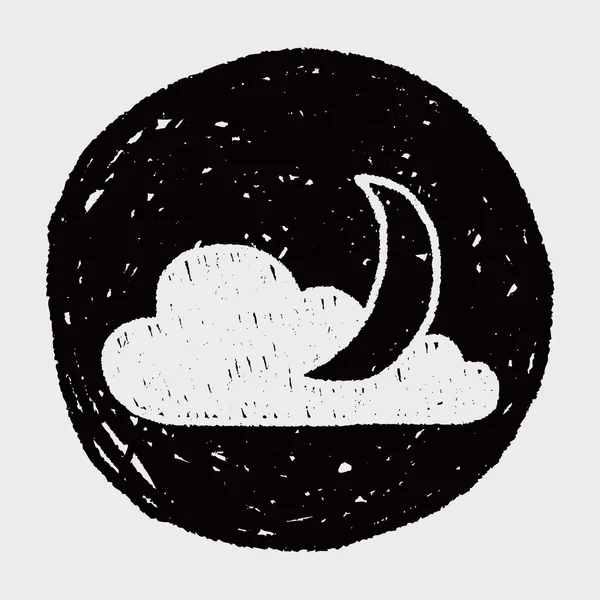 Dibujo de garabatos de luna y nube — Vector de stock