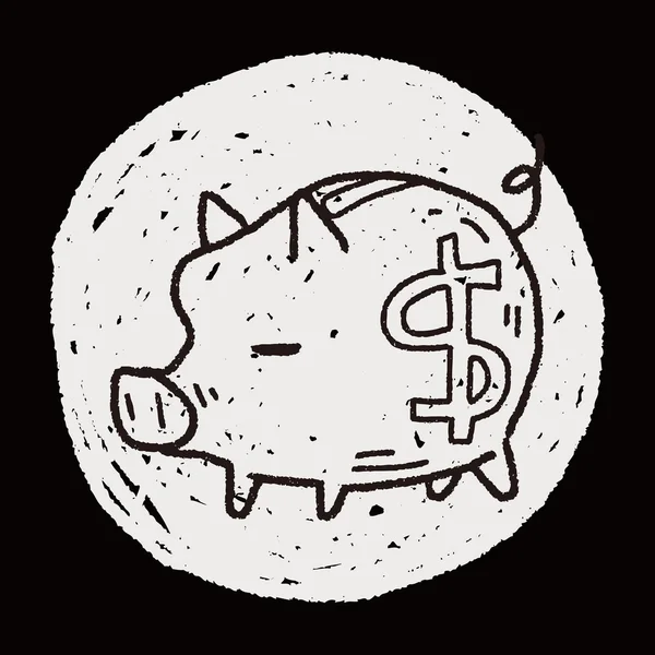 Doodle banca di denaro maiale — Vettoriale Stock