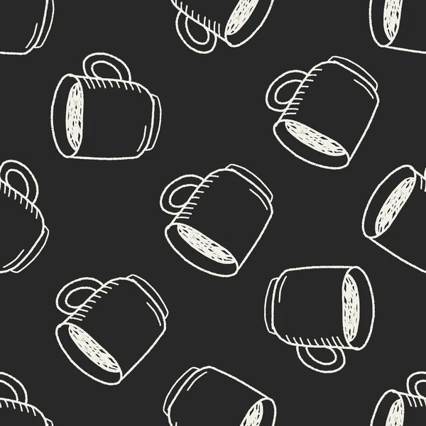 Kaffee-Doodle Zeichnung nahtlose Muster Hintergrund — Stockvektor