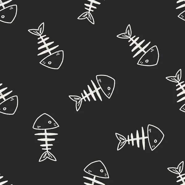 Doodle fish bone seamless pattern background — Stock Vector