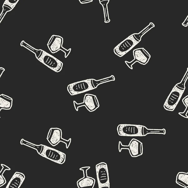 Bouteille de vin doodle fond de motif sans couture — Image vectorielle