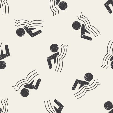 yüzücü doodle çizim Dikişsiz desen arka plan