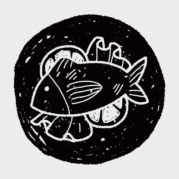 Doodle de comida de peixe — Vetor de Stock