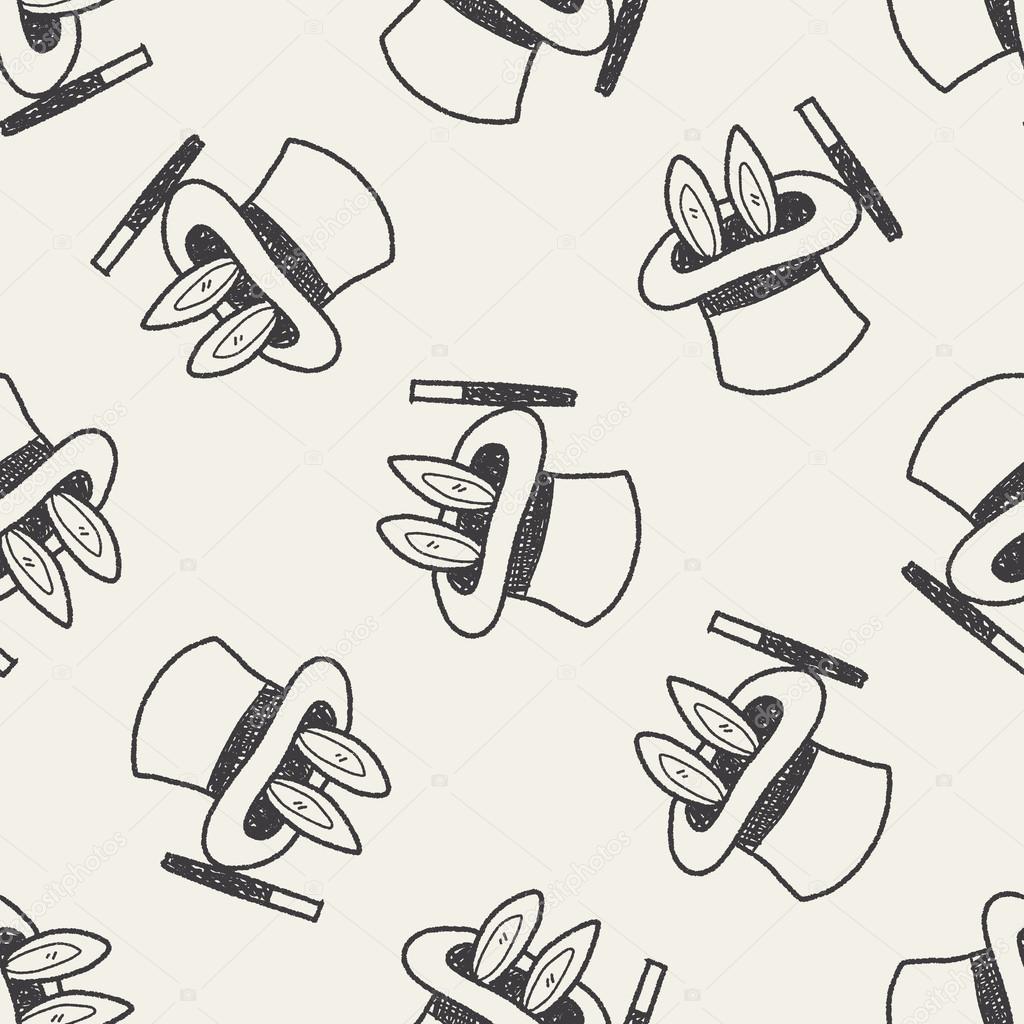 magic rabbit doodle drawing seamless pattern background