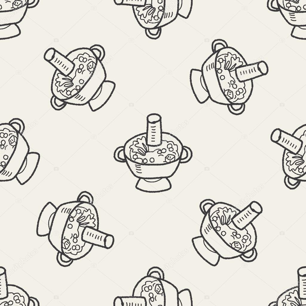 Chafing dish doodle seamless pattern background