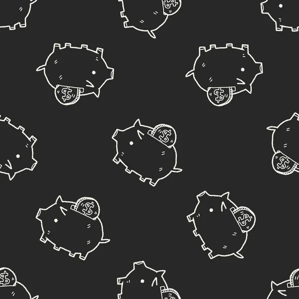 Dodle pig money bank seamless pattern background — стоковый вектор