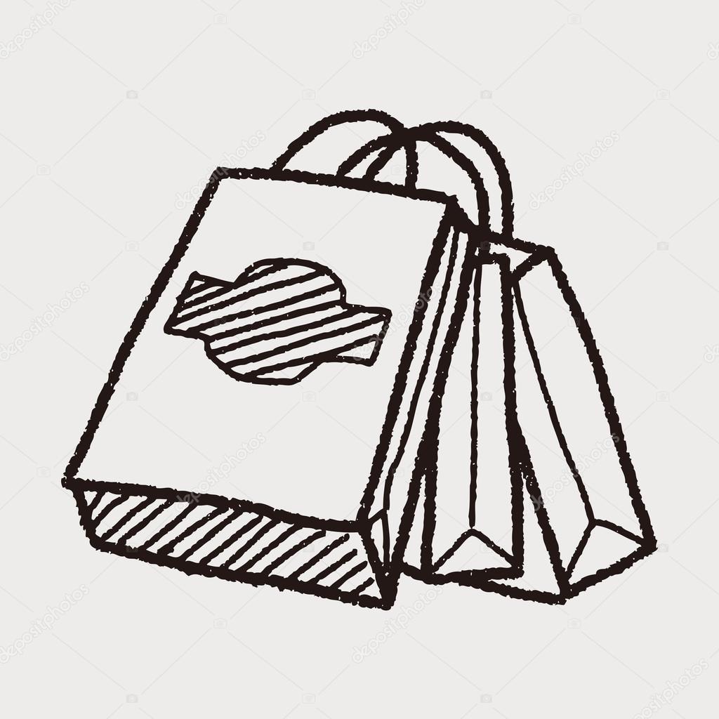 Shopping bag drawing | Shopping bag doodle drawing — Stock Vector