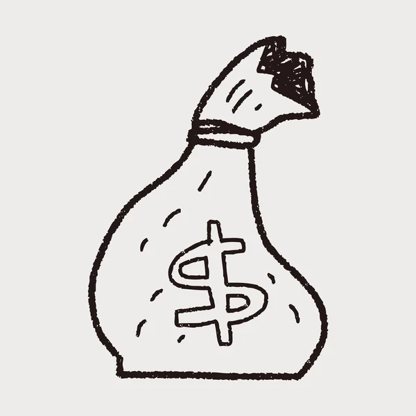 Dinheiro saco doodle desenho — Vetor de Stock