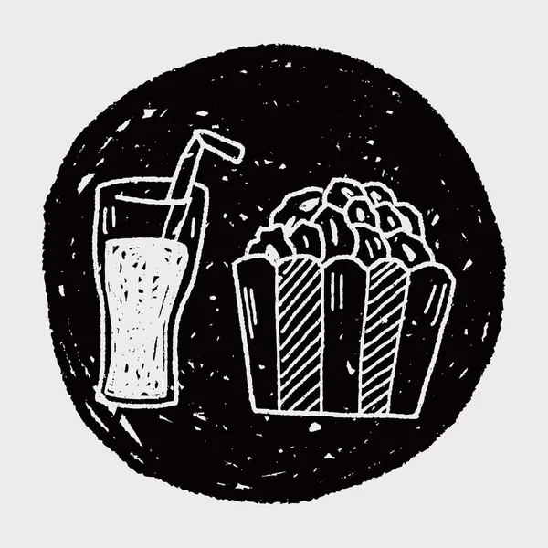 爆米花和饮料的涂鸦 — 图库矢量图片