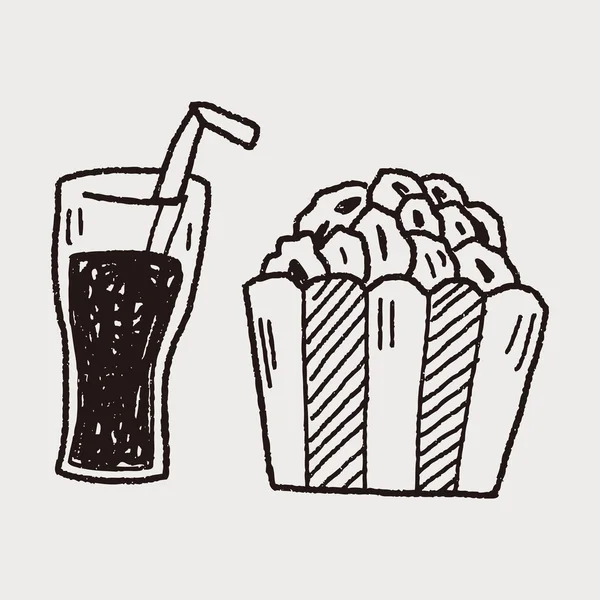 爆米花和饮料的涂鸦 — 图库矢量图片