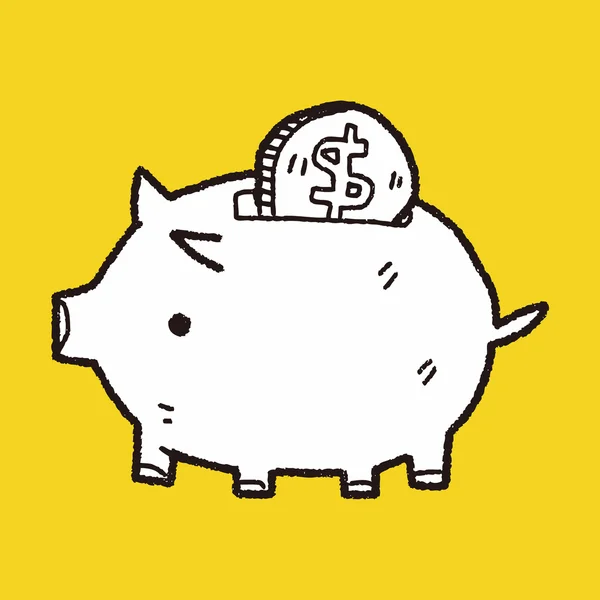 Banco de dinheiro doodle porco — Vetor de Stock
