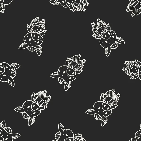 Three little pigs doodle seamless pattern background — Stock Vector