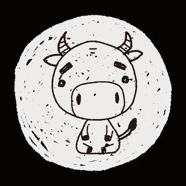 Dibujo de garabato de vaca del zodíaco chino — Vector de stock