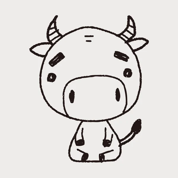 Dibujo de garabato de vaca del zodíaco chino — Vector de stock