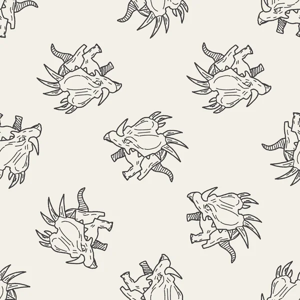 Triceratops dinosaur doodle seamless pattern background — Stock Vector
