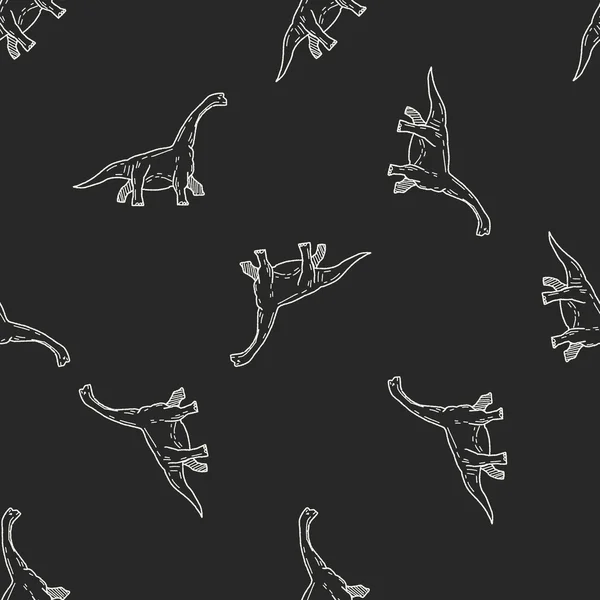 Brontosaurus dinosaurie doodle sömlös bakgrund — Stock vektor