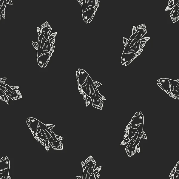 Fish dinosaur doodle seamless pattern background — Stock Vector