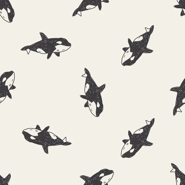 Killer Whale doodle sin costuras patrón de fondo — Vector de stock