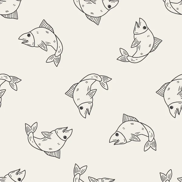 Peixe doodle fundo padrão sem costura — Vetor de Stock