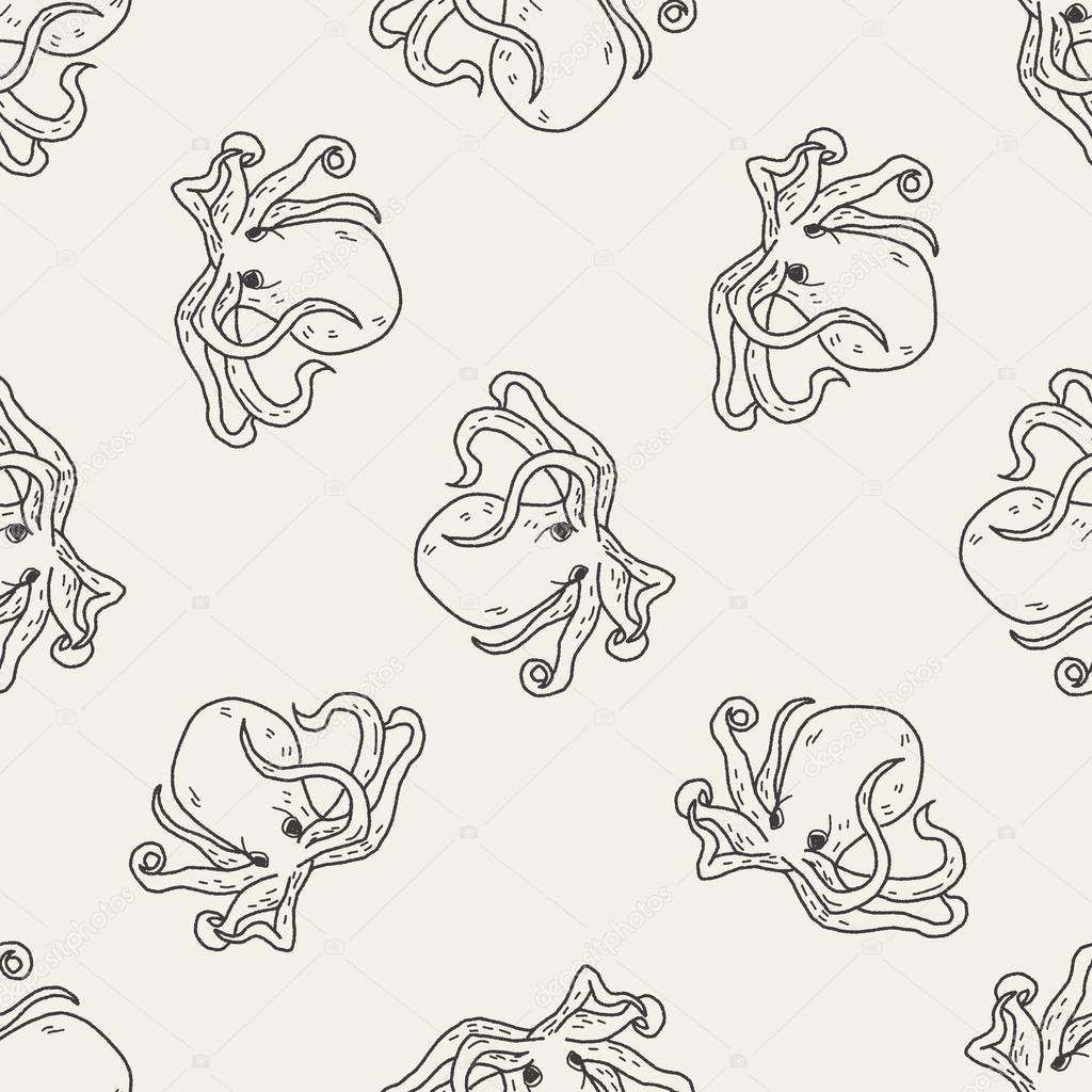 Octopus doodle seamless pattern background
