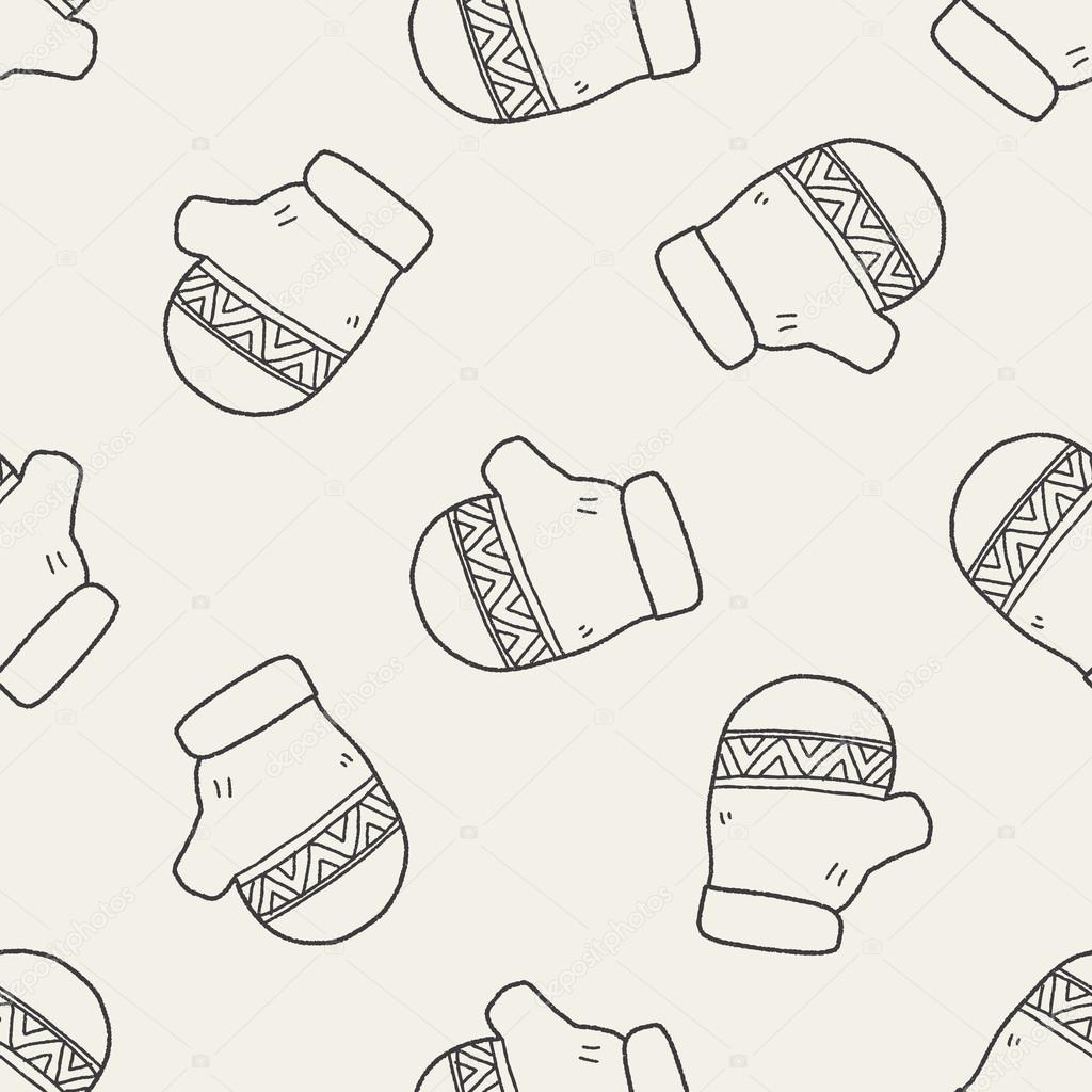 Winter gloves doodle drawing seamless pattern background — Stock Vector