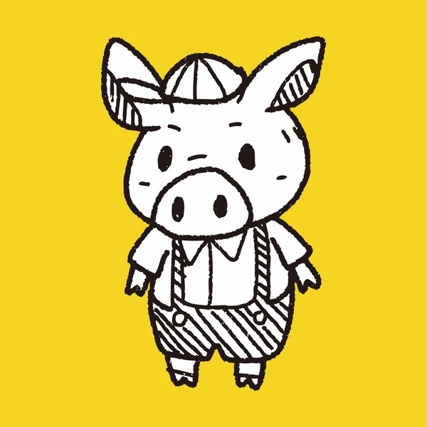 Tre små grisar doodle — Stock vektor