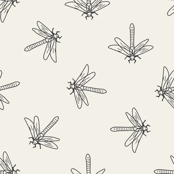 Dragonfly doodle sömlös bakgrund — Stock vektor