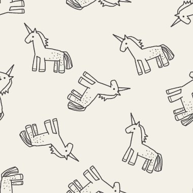 Tek boynuzlu at doodle Dikişsiz desen arka plan