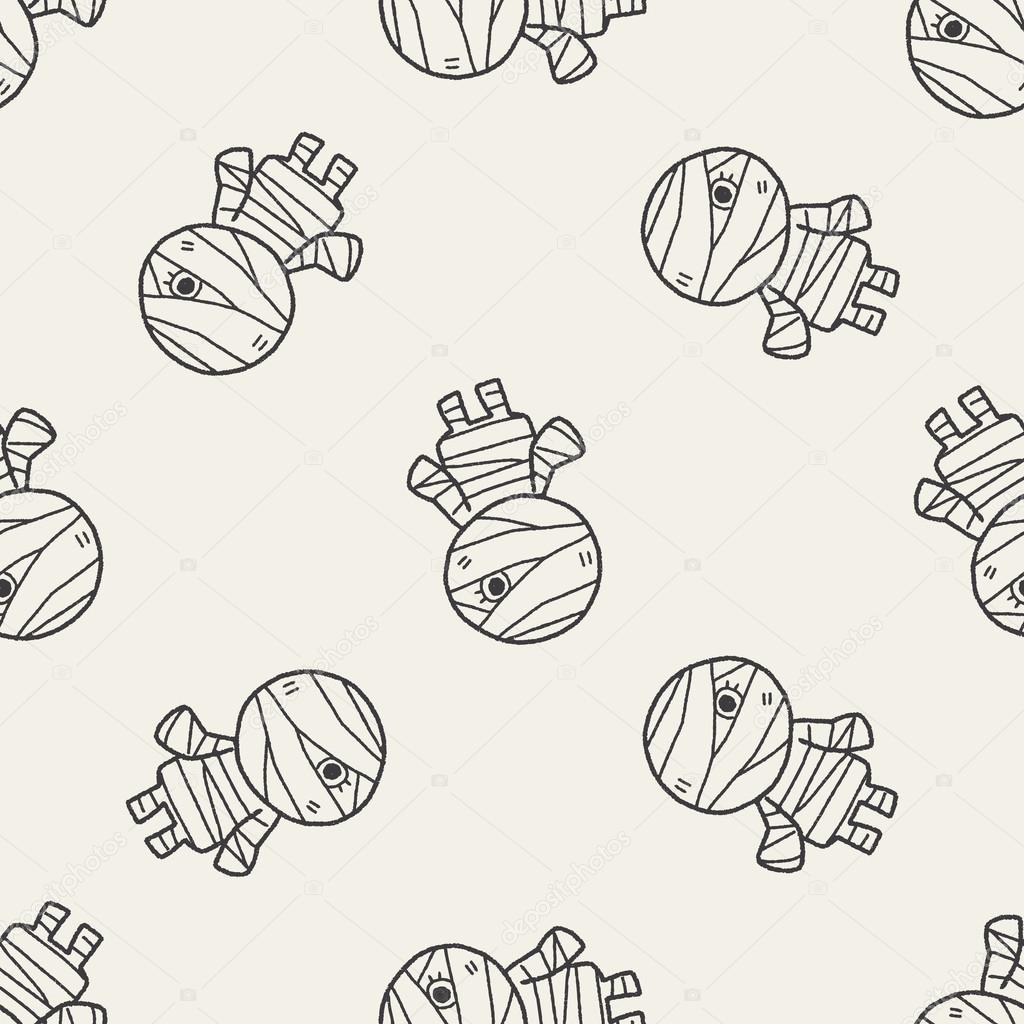 Mummy doodle seamless pattern background