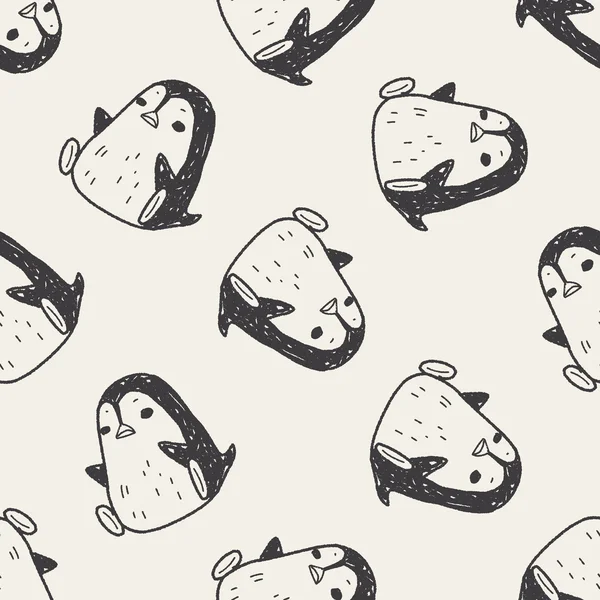 Pinguim doodle sem costura fundo padrão — Vetor de Stock