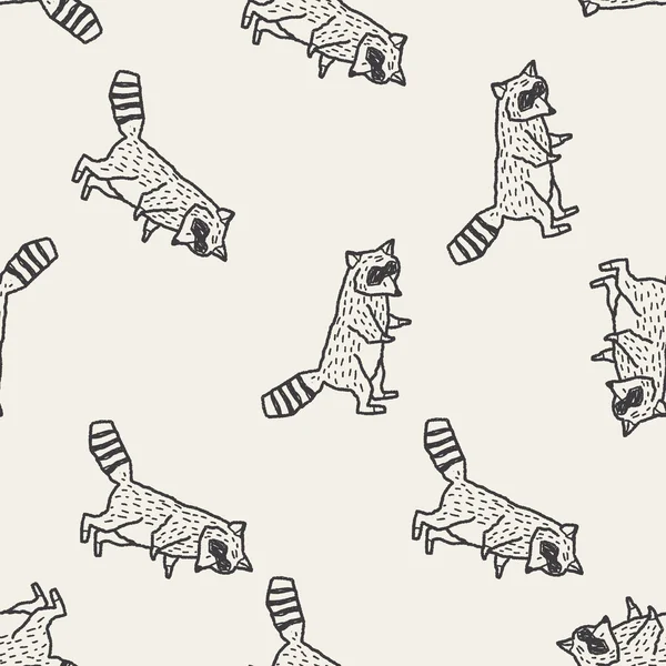 Raccoon doodle seamless pattern background — Stock Vector