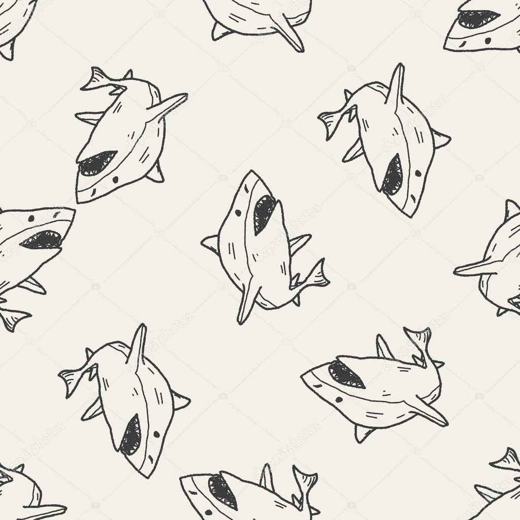 shark doodle seamless pattern background
